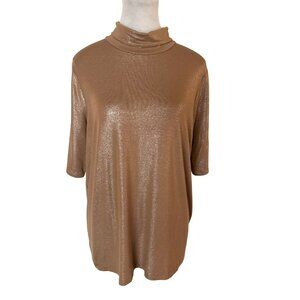 NWT Lauren Ralph Lauren Woman LRL Metallic Camel Mock Neck Top 1X